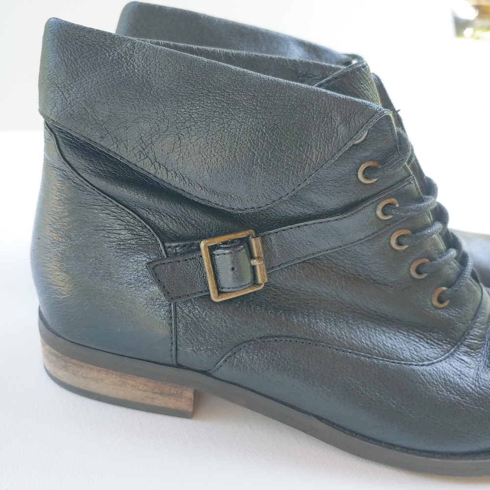 Steve Madden Stinnger Black Leather Lace Up Ankle Boot Booties Sz 9 - Picture 3 of 8